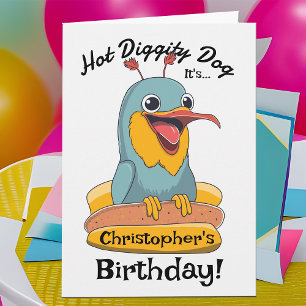 Funny Hot Dog Lover Cute Silly Bird In Bun + Name Card