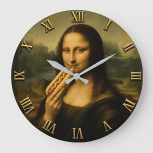 Funny Hot Dog Mona Lisa Large Clock