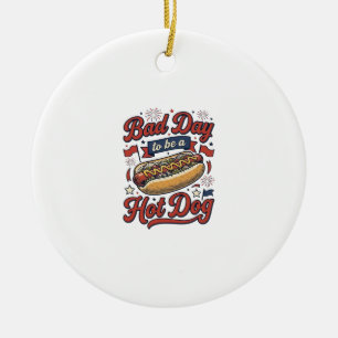 Funny Hot Dog Vintage Patriotic Food Shirt Design_ Ceramic Tree Decoration