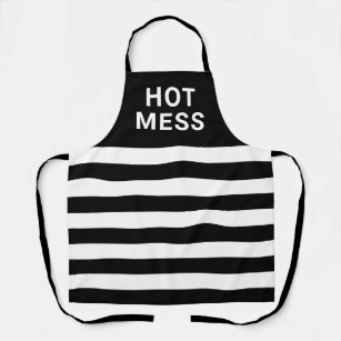 Funny Hot Mess Black White Striped Apron