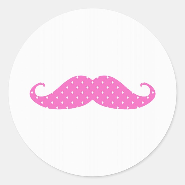 Funny Hot Pink Girly  Polka Dots Moustache Classic Round Sticker (Front)