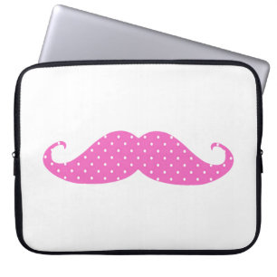 Funny Hot Pink Girly  Polka Dots Moustache Laptop Sleeve