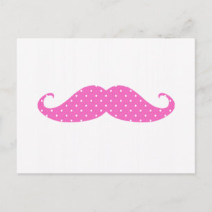 Funny Hot Pink Girly  Polka Dots Moustache Postcard