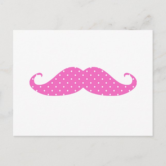 Funny Hot Pink Girly  Polka Dots Moustache Postcard (Front)