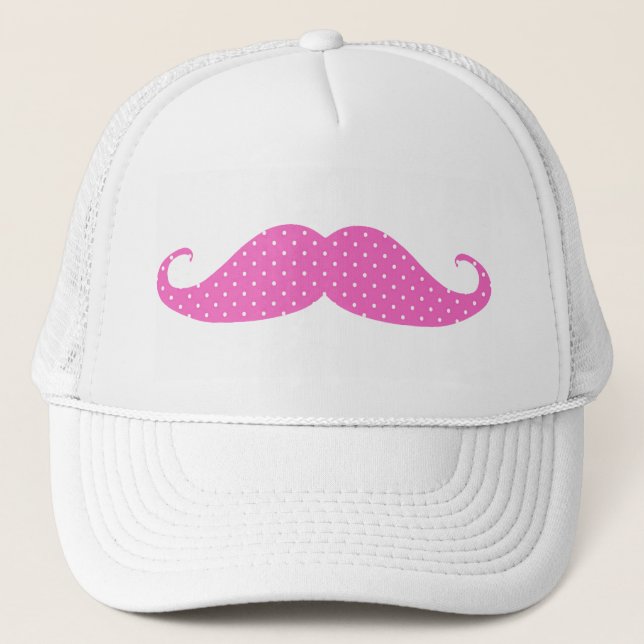 Funny Hot Pink Girly  Polka Dots Moustache Trucker Hat (Front)