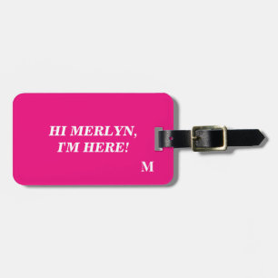 Funny Hot Pink Monogram Typography Name Script Luggage Tag