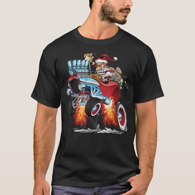 Funny Hot Rod Santa Claus Christmas Holiday Car Ca T-Shirt (Front)