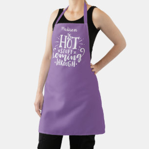 Funny Hot Stuff Typography Purple Apron