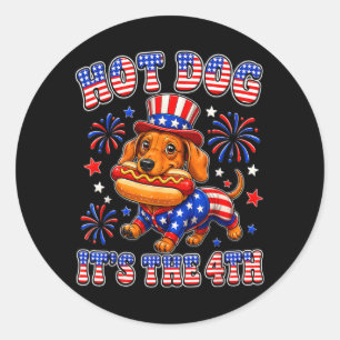Funny Hotdog 4th of July Dachshund Patriotic USA Classic Round Sticker