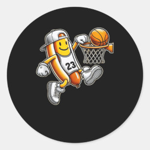 Funny Hotdog Basketball Dunk Sports Court Athletic Classic Round Sticker