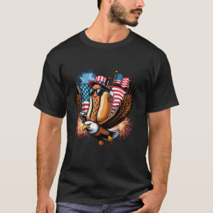 Funny Hotdog Holding American Flag For USA 4th of T-Shirt