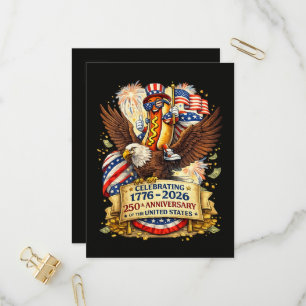 Funny Hotdog Riding Eagle 250th Anniversary USA Invitation Postcard