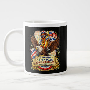 Funny Hotdog Riding Eagle 250th Anniversary USA Large Coffee Mug