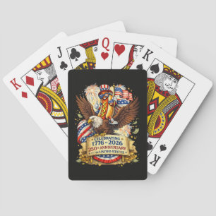 Funny Hotdog Riding Eagle 250th Anniversary USA Playing Cards