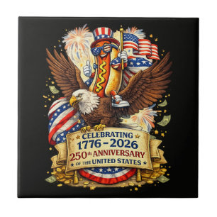 Funny Hotdog Riding Eagle 250th Anniversary USA Tile