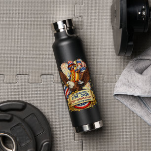 Funny Hotdog Riding Eagle 250th Anniversary USA Water Bottle