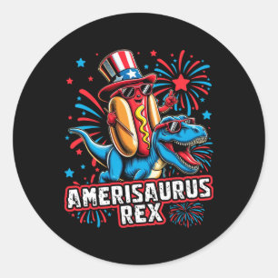 Funny Hotdog T Rex Dinosaur 4th Of July Amerisauru Classic Round Sticker