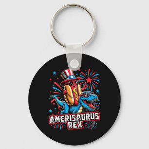 Funny Hotdog T Rex Dinosaur 4th Of July Amerisauru Key Ring