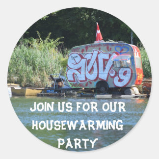 Funny House Warming Party Classic Round Sticker