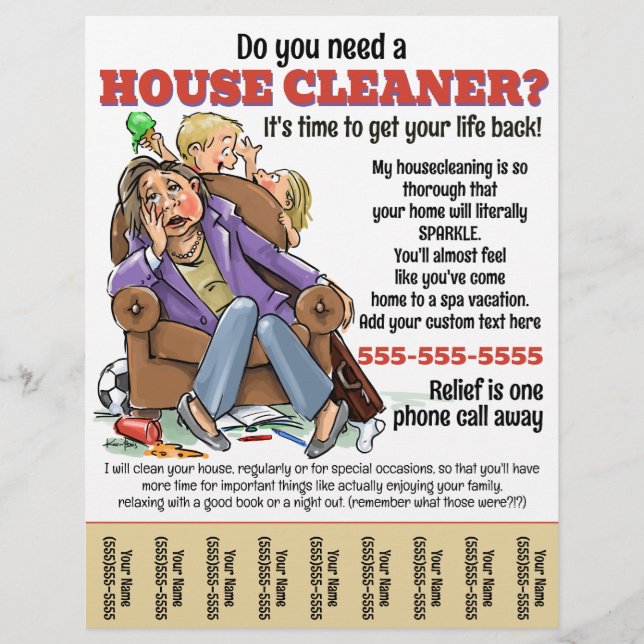 Funny Housecleaning Service Home Housekeeper Promo Flyer (Front)