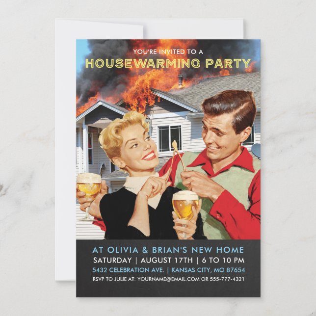 Funny Housewarming Party Invitations | On Fire (Front)