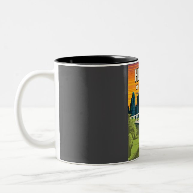 Funny Houston Texas 5 Star Review Travel Poster  Two-Tone Coffee Mug (Left)