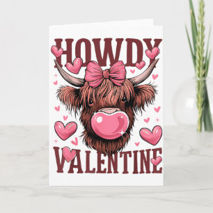 Funny Howdy Valentine Highland Cow Valentine’s Day Card