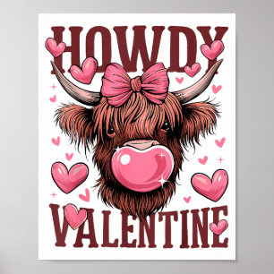 Funny Howdy Valentine Highland Cow Valentine’s Day Poster