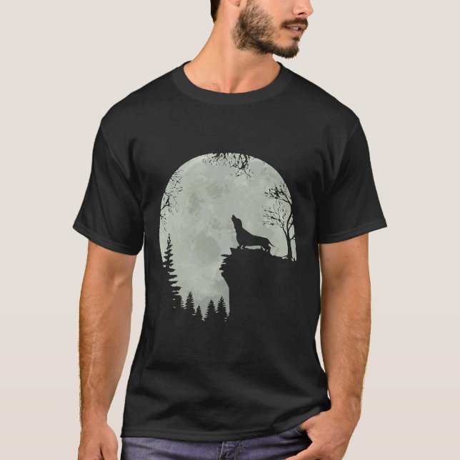 Funny Howling Dachshund Full Moon Wiener Dog T-Shirt (Front)