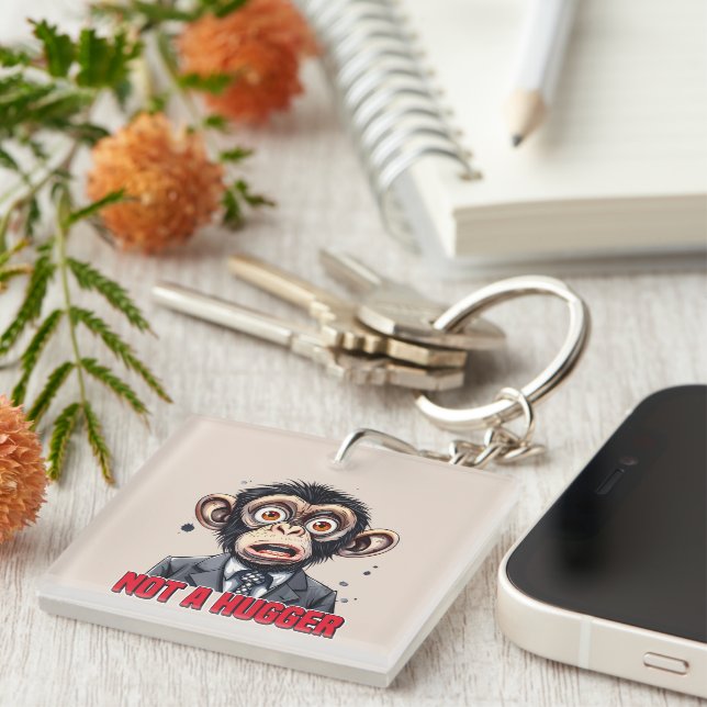 Funny hugger word art monkey key ring (Front Right)