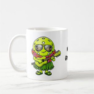 Funny Hula Pickleball Hawaiian Mascot Graphic Coffee Mug