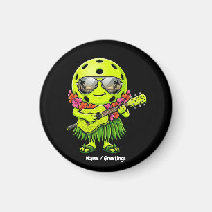 Funny Hula Pickleball Hawaiian Mascot Graphic Magnet