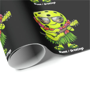 Funny Hula Pickleball Hawaiian Mascot Graphic Wrapping Paper