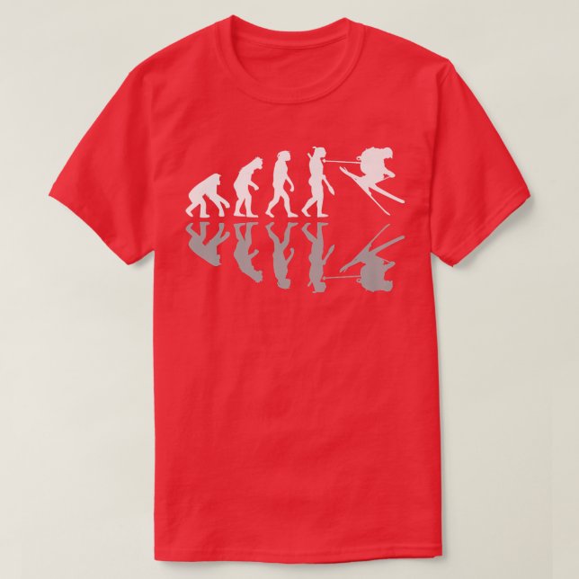 Funny Human Evolution Skiing Humor Ski Snowboard W T-Shirt (Design Front)