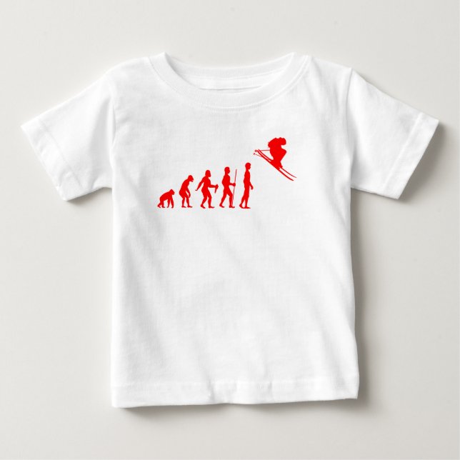 Funny Human Evolution to Skier Baby T-Shirt (Front)