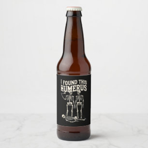 Funny Humerus Skeleton Pun Halloween Party Beer Bottle Label