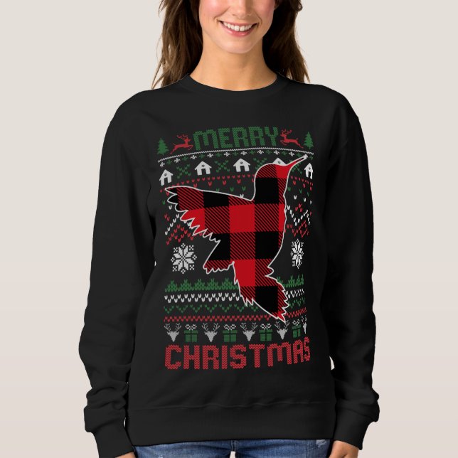 Funny Hummingbird Ugly Christmas Red Plad Lights S Sweatshirt (Front)