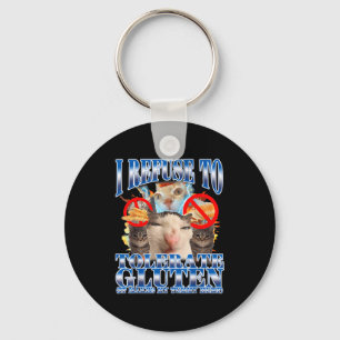 Funny Humor I Refuse To Tolerate Gluten Cat Meme Q Key Ring