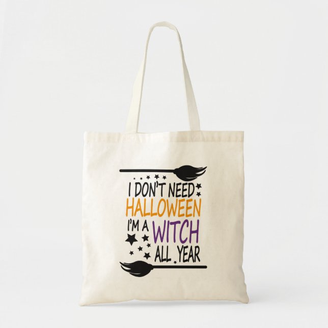 Funny Humorous Halloween Witch Broomstick Tote Bag (Front)