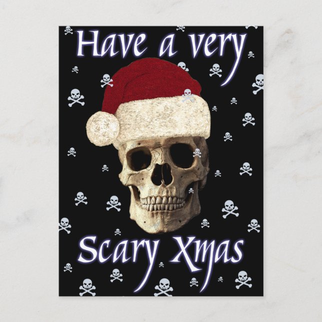 Funny Humour Gothic Skull Christmas Xmas Holiday Postcard (Front)