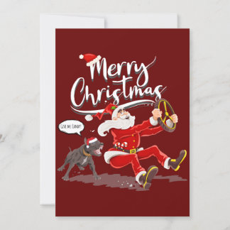 Funny Humour Merry Christmas Card: Bulldog & Santa Holiday Card