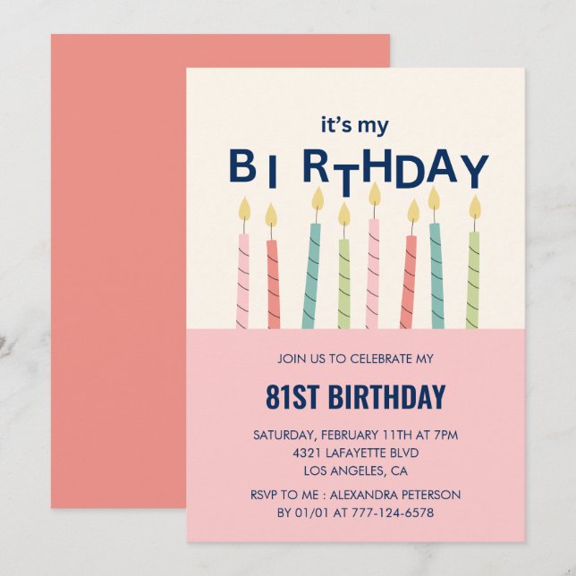 Funny Humour  Pink Candle 81st birthday invitation (Front/Back)