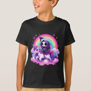 Funny Humour Rainbow Gothic Grim Reaper Riding Uni T-Shirt