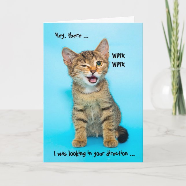 Funny Humour Wink Cat Birthday Card (Front)