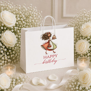 Funny Humour Woman Deep Red Script Birthday gift b Large Gift Bag