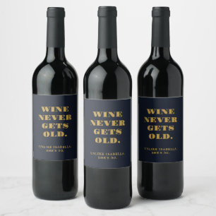 Funny Humourous 50th Birthday Navy Blue Gold Wine Label