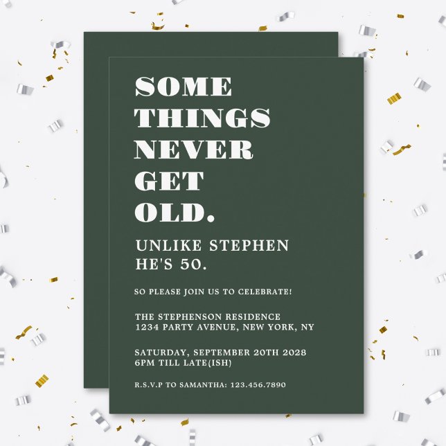 Funny Humourous 50th Birthday Party Green White Invitation (Creator Uploaded)