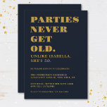 Funny Humourous 50th Birthday Party Navy Blue Gold Invitation<br><div class="desc">Celebrate your 50th birthday in style and with humour! This classic navy blue and gold funny birthday invitation is perfect for those that know age is just a number and simply another candle to the cake! Easy to customise with any age,  name and party details.</div>