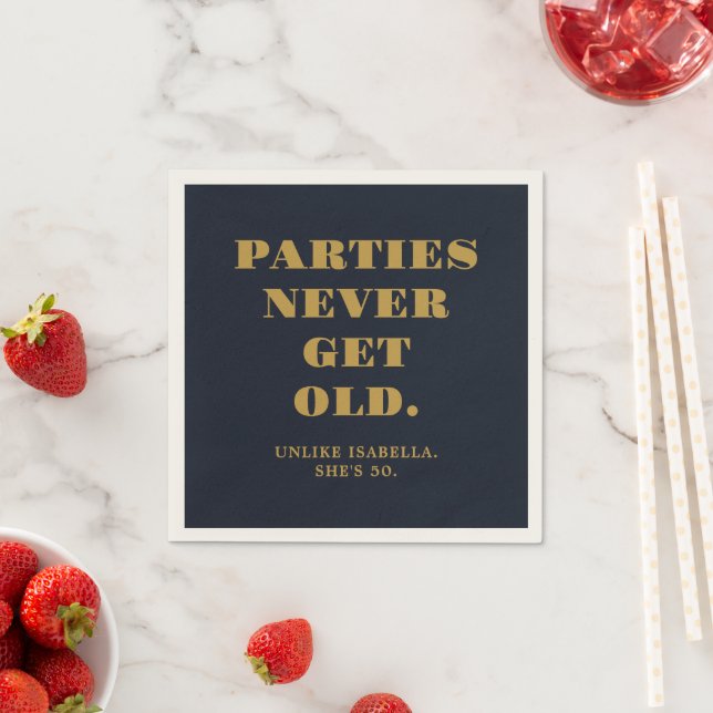 Funny Humourous 50th Birthday Party Navy Blue Gold Napkin (Insitu)