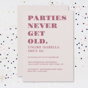 Funny Humourous 50th Birthday Party Pink Invitation